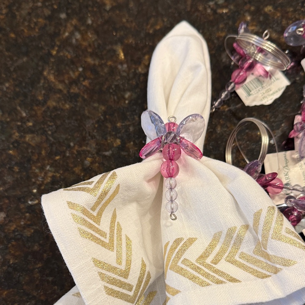 Pink and Purple Dragonfly Napkin Ring Set of 8